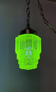 UG Uran Vaseline Glas Wolkenkratzer Art Deco Deckenleuchte Swag Pendelleuchte / Unterputz - Bild 1 von 24