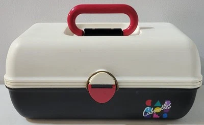 Organizador de maquiagem caboodle vintage anos 90 preto branco rosa com espelho - Imagem 1 de 4