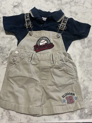 Vtg MiniWear Boys Sports Baseball Home Run Overalls And Shirt Set Size 12 Months - Image 1 of 4