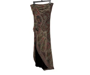 Vintage Ralph Lauren 100% Silk Asymmetrical Paisley Layered Skirt Brown Size M/L - Picture 1 of 4