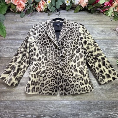 Talbots Jacket Womens 8p Petites Velvet Blend 3 Button Blazer Leopard Print - Image 1 of 4