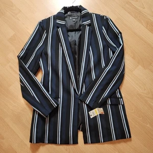 Neu mit Etikett Macy's INC Blazer dunkelblau hellblau schwarz weiß Streifen Größe Medium - Bild 1 von 15