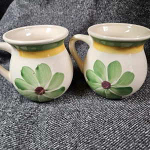 Par (2) tazas de café mexicanas esmaltadas a mano verdes/amarillas México sin plomo  - Imagen 1 de 8