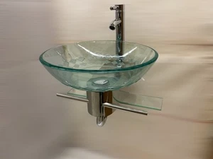 Elegante lavabo da bagno mobile piccolo vaso in vetro temperato con motivo unico - Foto 1 di 10