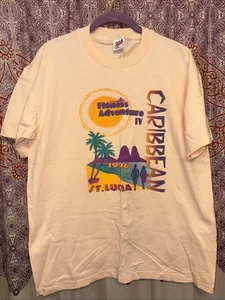 Vintage 90s 1996 St. Lucia Marathon Graphic T-Shirt Large Anvil Cotton USA - Bild 1 von 4