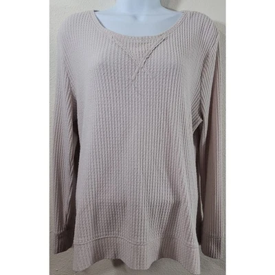 Green Tea Light Pink Waffle Knit Top Large Lightweight Soft Cozy Long Sleeves - Image 1 of 4