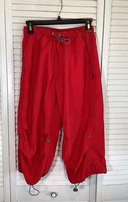 KOS. Pantalones para mujer talla S cortavientos carga paracaídas pierna ancha Y2K nailon rojo EE. UU. Foto 1 de 4