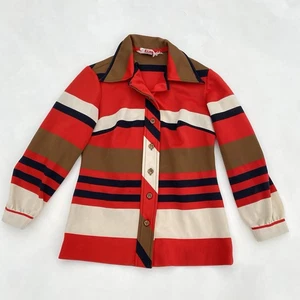 Blusa de Colección Kay Windsor Pequeña Hecha en Unión a Rayas Manga Globo Mod Clásica Roja - Imagen 1 de 16