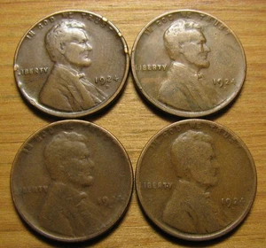 LOTE DE (4) CENTAVOS DE TRIGO DENVER LINCOLN 1924 D DE PENNY COLECCIÓN CONJUNTO MONEDAS - Imagen 1 de 2
