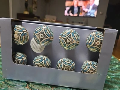 Juego de 8 ARMARIOS PERILLA TIRADOR CAJÓN CERÁMICA DECORACIÓN CASA Azul Plata Hecho a Mano India Foto 1 de 4