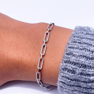 14ct White Gold Paper Clip Link Diamond Bracelet 0.50ct, 7''inches & 3.8mm Width - Image 1 of 4