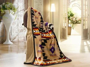 Navajo Print Brown Throw Blanket Sherpa Southwest Native American Indian - Picture 1 of 3