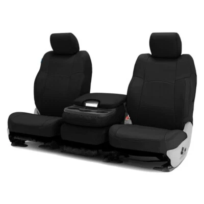 Fundas de asiento Coverking de cuero genuino primera fila negras para Toyota Tundra 2014-2021 Foto 1 de 4