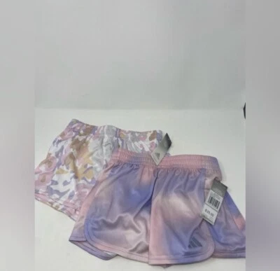Adidas Paquete 2 Pantalones Cortos Niña Pacer Malla Blanco/Púrpura y Rosa Transparente XS 6/6X NUEVO CON ETIQUETAS Foto 1 de 4