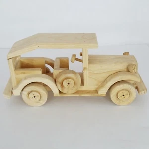 Mexican Handmade Antique Classic Wood Car Natural Color 12"x 6" Model Toy Decor - Picture 1 of 7