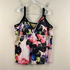 Swimsuits for All WOmens 24 Swim Suit Top Black Pink Floral Pad Adjustable 18846