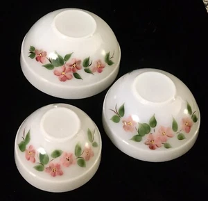 Vintage Fire-King Peach Blossom Nesting Bowls 3 Pc Milk Glass Hand Painted - Picture 1 of 9