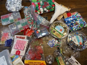 Craft Bundle Lot Pom Poms, Sequins, Beads, Glitter, Google Eyes NEW - Picture 1 of 17