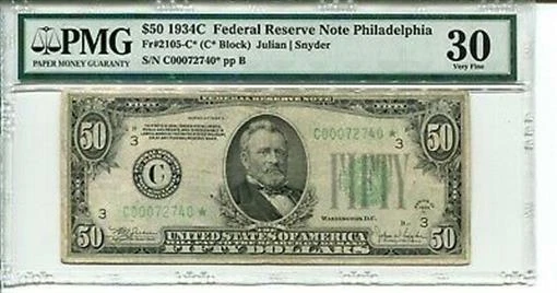 FR 2105-C* STAR 1934C $50 Federal Reserve Note PMG 30 VERY FINE - Image 1 of 1
