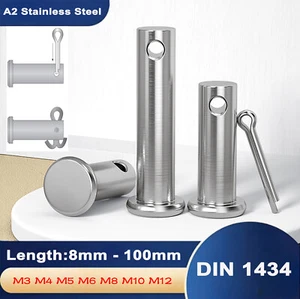 Stainless Steel clevis pins with split cotter pin 3mm 4mm 5mm 6mm 8mm 10mm 12mm - Picture 1 of 88