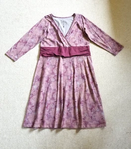 Damen Kleid-SAHALIE-mauve/rosa geblümt Baumwolle Strick Empire Wickeloptik 3/4 SLV-L - Bild 1 von 4