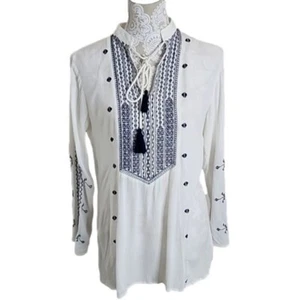 Indian Tropical Fashion boho white tunic top embroidery Tassels, Women's Small - Picture 1 of 5