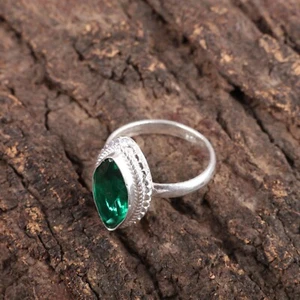 Gift For Her 925 Silver Natural Green Emerald Band Ring Size - Picture 1 of 7