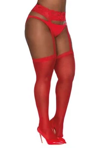 Women's Plus-Size Sheer Garter Belt and Stockings Set Red One Size/Queen - Picture 1 of 3