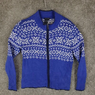 Suéter Nomadic Traders Mujer Grande L Azul Geométrico Cremallera Completa Mezcla Algodón Top Foto 1 de 4