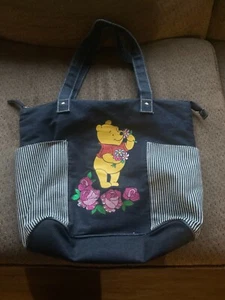 Vintage Disney 90's Winnie the Pooh Denim Tote Zippered Large Purse Diaper Bag - Picture 1 of 3