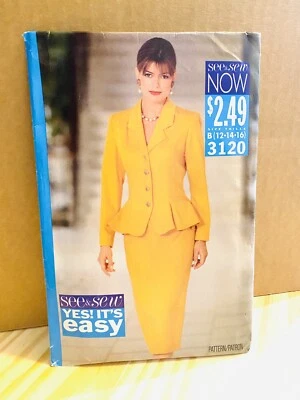 90’s Butterick 3120 See and Sew Now Misses Top and Skirt Sz 12-14-16 UNCUT - Image 1 of 3