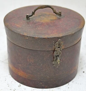 Antique Wooden Tika Box Original Old Hand Carved Fine Lacquer Painted - Picture 1 of 10