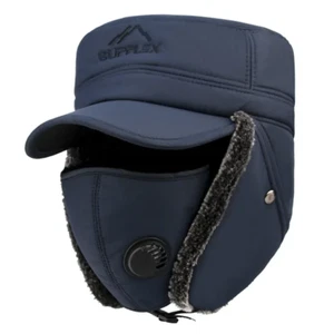 Impermeable Invierno Trampero Bombardero Imitación Piel Forrado Sombrero con Oreja Solapa Mentón Correa Máscara - Imagen 1 de 13