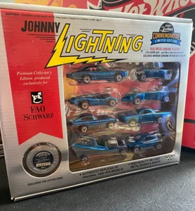 Johnny Lightning FAO Schwarz 8 car set in Blue Chrome Commemorative Limited Ed. - Picture 1 of 6
