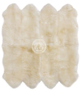 Natural White Genuine Sheepskin Rug  - Size 6x6' - Top Quality - Picture 1 of 4