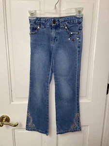 Vintage Mary Kate And Ashley Girls Size 7 Embroidered Jeans Floral Boot cut - Picture 1 of 3