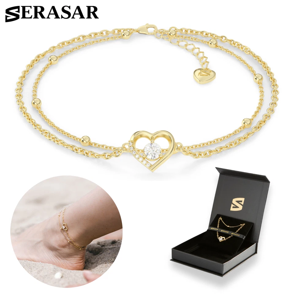 SERASAR | Damen-Fußkettchen [Heart] | 18 Karat vergoldetes 925er Sterlingsilber - Bild 1 von 1
