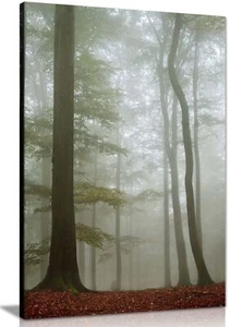 Misty Forest Tall Trees Framed Canvas Print Wall Art Home Decor - Picture 1 of 6