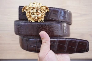 W 1.5" Brown Alligator CROCODILE Print Leather SKIN Men's Belt + Buckle - Picture 1 of 8