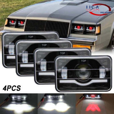 4PCS 4x6" inch LED Headlights Red DRL Hi/Lo For 1982-1987 Buick Regal Electra Foto 1 de 4