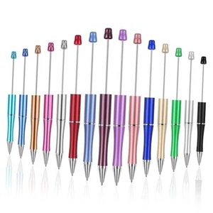 15 PCS Beadable Pens, Beadable Pens Bulk Colored Plastic, Black Ink Beaded - Picture 1 of 8