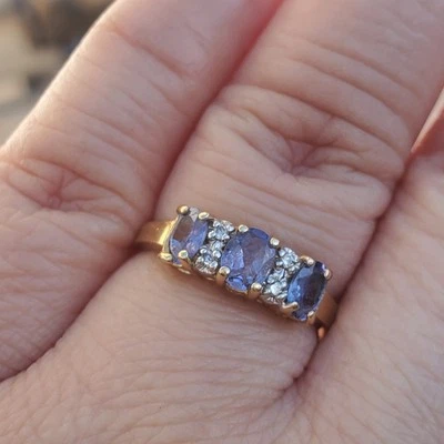 ANILLO PARA MUJER VINTAGE ORO AMARILLO MACIZO LAVANDA AMATISTA Y DIAMANTES TALLA 6,25 Foto 1 de 4