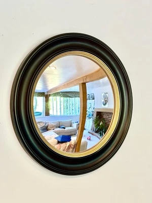 26"/66 cm  Wooden Convex Butler's Mirror - black and gold. - Image 1 of 4