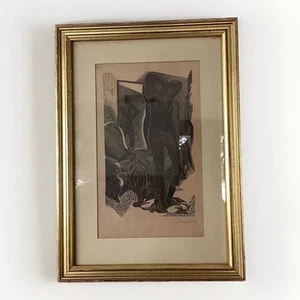 Blain Gravur gerahmt schwarz-weiß Akt kubistischer Stil handsigniert - Bild 1 von 6