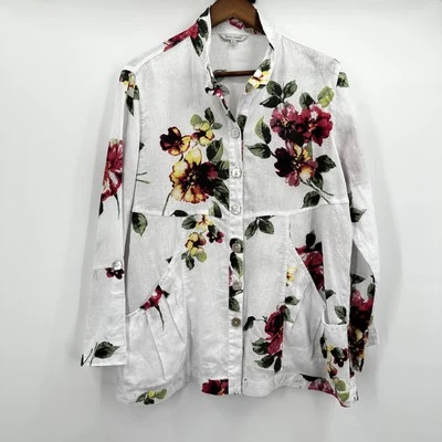 Куртка женская John Mark большая с цветочным рисунком льняная на пуговицах с передними карманами легкая - Изображение 1 из 4