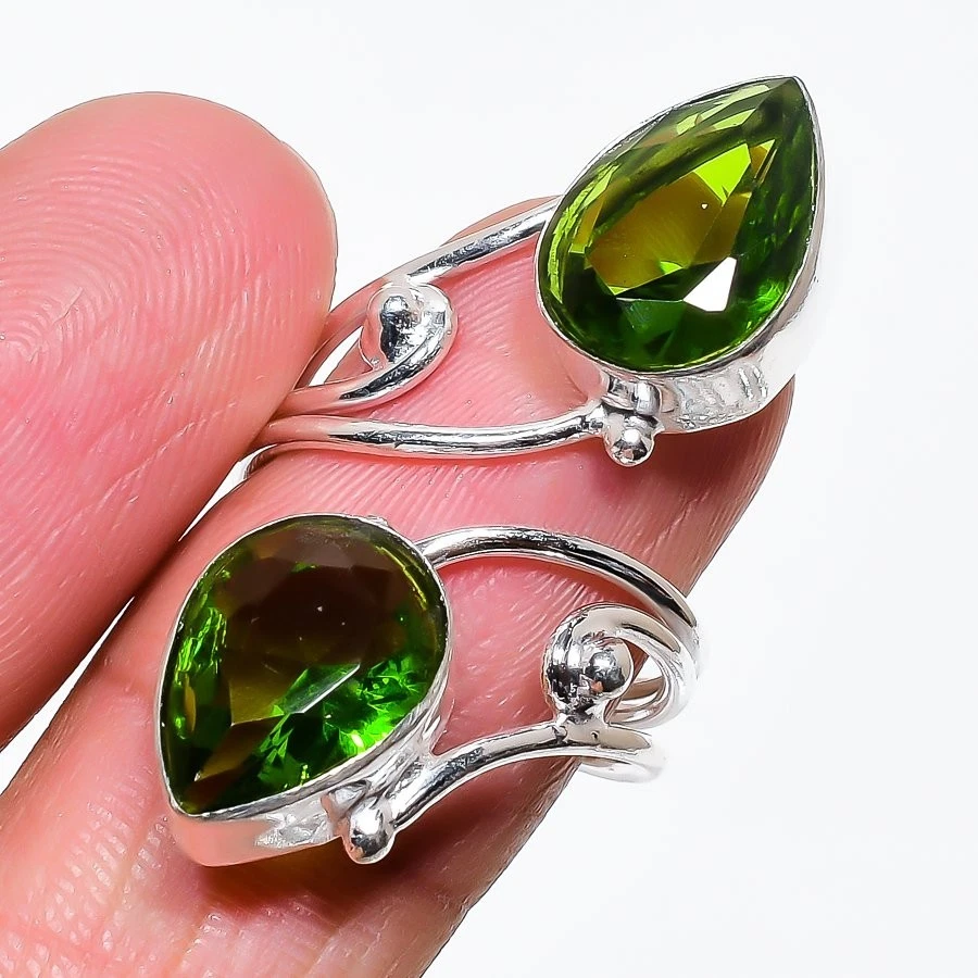 Green Peridot Gemstone 925 Sterling Silver Jewelry All Size Ring For Gift - Image 1 of 1