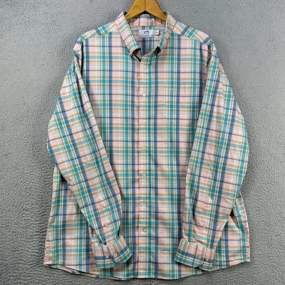 Southern Tide Nylon Shirt Button Down Mens 2XL Blue Pink Madras Plaid Stretch - Image 1 of 4