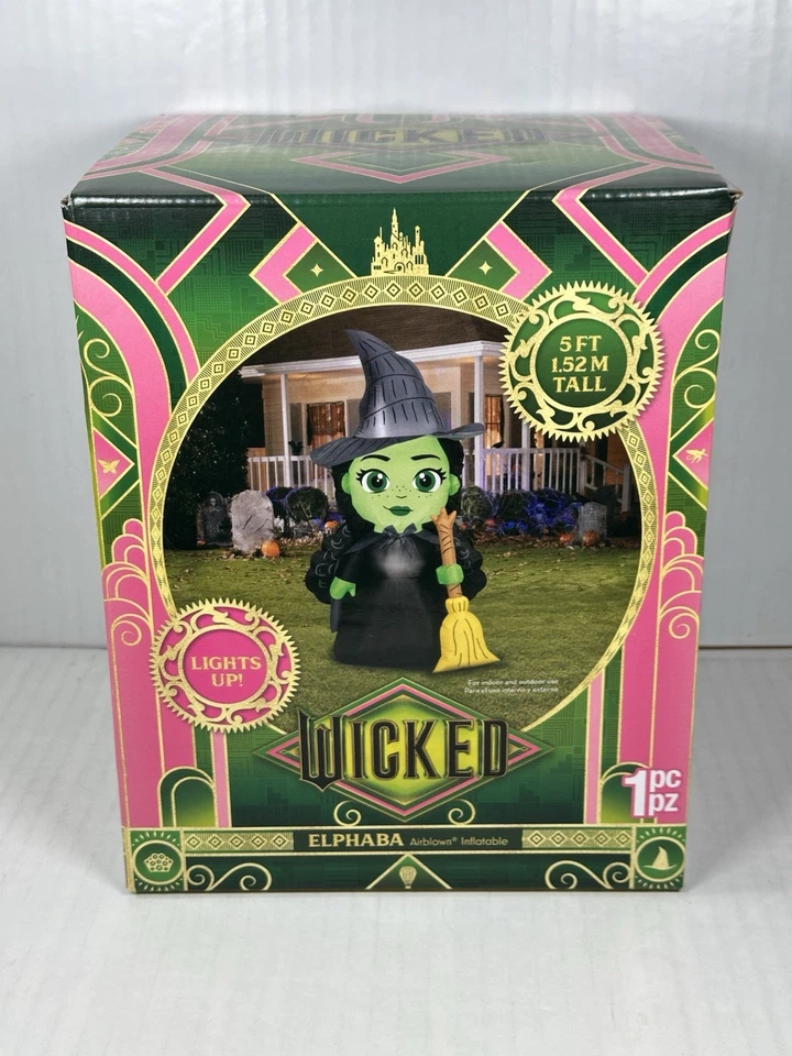 Gemmy Wicked Elphaba Black Witch Halloween 4.5 ft Airborn Inflatable Lights Up