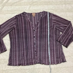 AUSWAHL Damen strukturierte dünne Stretch Polyester Bluse mehrfarbig gestreift Plus 1X - Bild 1 von 8