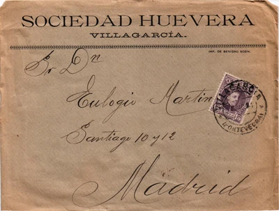 Spain 1904 cover from Villagarcia (Pontevedra) to Madrid Egg traders (3476) - Image 1 of 2